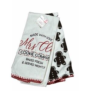 Christmas Kitchen Towels Set 2 NWT Gingerbread Mrs Claus Cookies Country Holiday